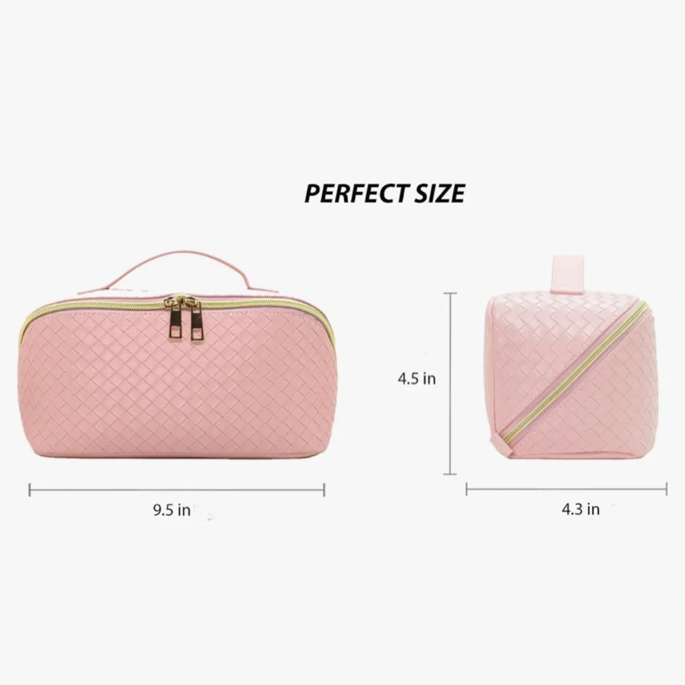 NWT Bulveri Pink Quilted Makeup Bag with Gold Zipper